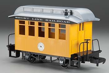 Bachmann 97097 G Scale Wood Coach - Ready to Run - Li'l Big Haulers -- Short Line Railroad (yellow, silver, black)