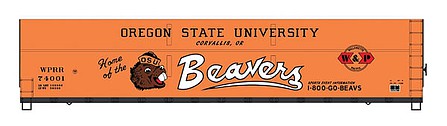 Intermountain Railway 4521004 HO Scale FMC Welded-Side Wood Chip Gondola - Ready to Run - Value Line -- Willamette & Pacific #74001 (Oregon State Univ. Beavers, orange, Team Logo)