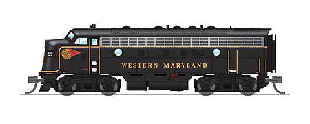 Broadway Limited 6868 N Scale EMD F7 A-Unpowered B Set - Sound and DCC - Paragon4 -- Western Maryland 55, 55B (black, yellow, Fireball Logo)