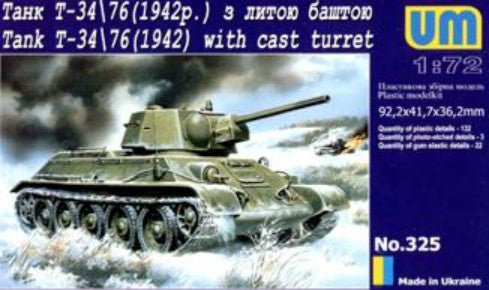 Unimodel 325 1/72 T34/76 WWII Soviet Tank 1942 w/Cast Turret