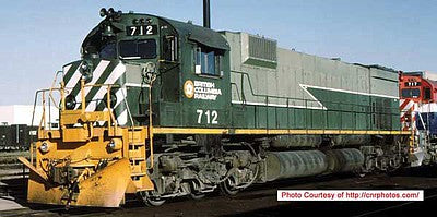 Bowser 24866 HO Scale Montreal Locomotive Works M630 - LokSound & DCC - Executive Line -- British Columbia Railway 714 (Two-Tone Green, Nose Stripes, Inset Ditch Lts)