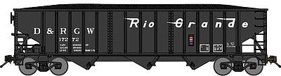 Bluford Shops 14521 N Scale 70-Ton 3-Bay 14-Panel Hopper w/Load - Ready to Run -- Denver & Rio Grande Western (Post 1974, black, Flying Grande)