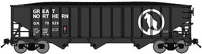Bluford Shops 14551 N Scale 70-Ton 3-Bay 14-Panel Hopper w/Load - Ready to Run -- Great Northern (black, white; Large Rocky Silhouette)