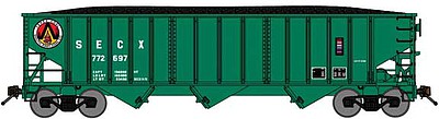 Bluford Shops 14561 N Scale 70-Ton 3-Bay 14-Panel Hopper w/Load - Ready to Run -- South East Coal Co. (Post-1974; green, red, yellow)