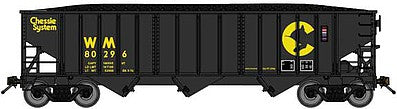 Bluford Shops 14573 N Scale 70-Ton 3-Bay 14-Panel Hopper w/Load 3-Pack - Ready to Run -- Chessie System WM (black, yellow)