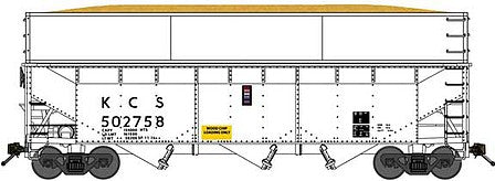 Bluford Shops 16102 N Scale Offset-Side 3-Bay Wood Chip Hopper, Flat Side Extensions pkg(2) - Ready-to-Run -- Kansas City Southern (white, black)