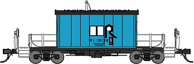Bluford Shops 24360 N Scale Short-Roof Transfer Caboose - Ready to Run -- Rock Island #19138 (blue, white, black, Injuries Hurt Everyone Slogan)