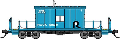 Bluford Shops 24361 N Scale Short-Roof Transfer Caboose - Ready to Run -- Rock Island blue #19125 (blue, white, black, The Rock Slogan)