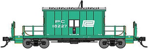 Bluford Shops 24401 N Scale Steel Transfer Caboose w/Short Roof - Ready to Run -- Penn Central 18333 (Jade Green, white, Logo)