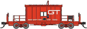 Bluford Shops 24411 N Scale Steel Transfer Caboose w/Short Roof - Ready to Run -- Grand Trunk Western 75059 (red, Make Safety First Slogan)