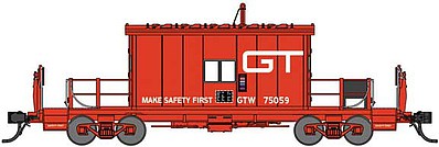 Bluford Shops 24411 N Scale Steel Transfer Caboose w/Short Roof - Ready to Run -- Grand Trunk Western 75059 (red, Make Safety First Slogan)