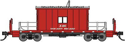 Bluford Shops 24421 N Scale Steel Transfer Caboose w/Short Roof - Ready to Run -- Great Northern X180 (red, silver, Think Safety Work Safely Slogan)