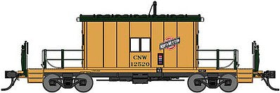 Bluford Shops 34371 HO Scale Steel Transfer Caboose w/Short Roof - Ready to Run -- Chicago & North Western 12529 (yellow, green)