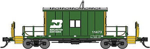 Bluford Shops 34450 HO Scale Steel Transfer Caboose w/Short Roof - Ready to Run -- Burlington Northern 11473 (Cascade Green, yellow, white)