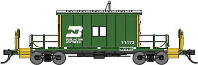 Bluford Shops 34450 HO Scale Steel Transfer Caboose w/Short Roof - Ready to Run -- Burlington Northern 11473 (Cascade Green, yellow, white)