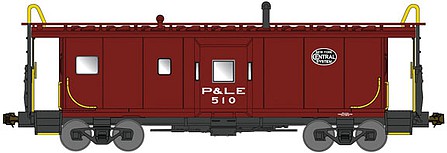 Bluford Shops 42100 N Scale International Car Bay Window Caboose Phase 2 - Ready to Run -- Pittsburgh & Lake Erie 510 (Boxcar Red, black NYC System Logo)