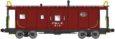 Bluford Shops 42101 N Scale International Car Bay Window Caboose Phase 2 - Ready to Run -- Pittsburgh & Lake Erie 517 (Boxcar Red, black NYC System Logo)