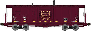 Bluford Shops 42110 N Scale International Car Bay Window Caboose Phase 2 - Ready to Run -- Wisconsin Central shoving platform 19 (maroon, yellow, Painted-Over Windows)