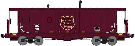 Bluford Shops 42110 N Scale International Car Bay Window Caboose Phase 2 - Ready to Run -- Wisconsin Central shoving platform 19 (maroon, yellow, Painted-Over Windows)