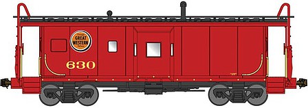 Bluford Shops 42120 N Scale International Car Bay Window Caboose Phase 2 - Ready to Run -- Chicago Great Western #630 (red, black, Lucky Strike Logo)