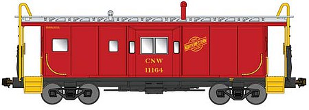 Bluford Shops 43071 N Scale International Car Bay Window Caboose Phase 3 - Ready to Run -- Chicago & North Western 11180 (red, yellow lettering, silver)