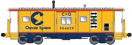 Bluford Shops 44210 N Scale International Car Bay Window Caboose Phase 4 - Ready to Run -- Chessie C&O 904099 (yellow, blue, vermillion, green cross safety markings)
