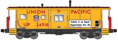 Bluford Shops 44245 N Scale International Car Bay Window Caboose Phase 4 - Ready to Run -- Union Pacific #24590 (Armour Yellow, red, Safety Equal Opportunity Slogan)