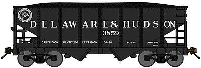 Bluford Shops 60373 N Scale USRA 30'6" 2-Bay Hopper w/Load 3-Pack - Ready to Run -- Delaware & Hudson (black, Spelled-Out Roadname, Script Logo)