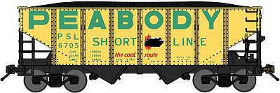 Bluford Shops 60451 N Scale USRA 30'6" 2-Bay Hopper with Load - Ready to Run -- Peabody Short Line (yellow, green, black, Billboard Lettering)