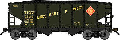 Bluford Shops 60482 N Scale USRA 30'6" 2-Bay Hopper with Load 2-Pack - Ready to Run -- Toledo Peoria & Western (dark green, yellow, red, Link Slogan)
