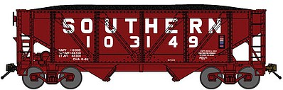 Bluford Shops 64042 N Scale 2-Bay Rebuilt War-Emergency Hopper w/Load 2-Pack - Ready to Run -- Southern Railway (Boxcar Red, 1960s Billboard Lettering)