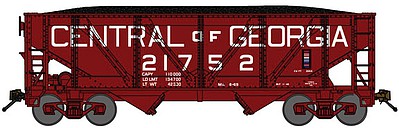 Bluford Shops 64072 N Scale 2-Bay Rebuilt War-Emergency Hopper w/Load 2-Pack - Ready to Run -- Central of Georgia (Boxcar Red, 1960s Billboard Lettering)