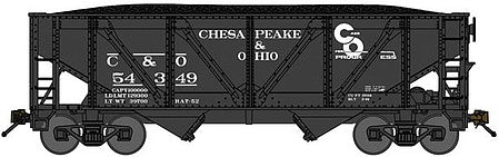 Bluford Shops 64081 N Scale 2-Bay Rebuilt War-Emergency Hopper with Load - Ready to Run -- Chesapeake & Ohio 55051 (Post-1952 Scheme, black, Progress Logo)