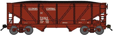 Bluford Shops 64094 N Scale 2-Bay Rebuilt War-Emergency Hopper with Load - Ready to Run -- Illinois Central 73186 (1955 Freight Car Red)