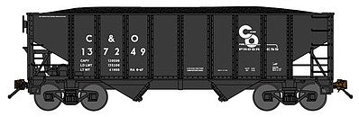 Bluford Shops 65013 N Scale 8-Panel 2-Bay Open Hopper w/Load 3-Pack - Ready to Run -- Chesapeake & Ohio (black, Progress Logo)