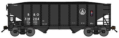 Bluford Shops 65023 N Scale 8-Panel 2-Bay Open Hopper w/Load 3-Pack - Ready to Run -- Baltimore & Ohio (1960s black, Capitol Dome Logo)