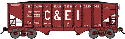 Bluford Shops 65101 N Scale 8-Panel 2-Bay Open Hopper w/Load - Ready to Run -- Chicago & Eastern Illinois (Boxcar Red, white, Billboard C&EI)