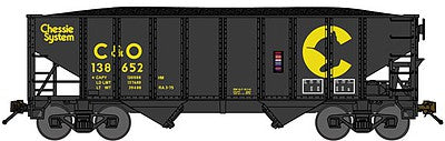 Bluford Shops 65113 N Scale 8-Panel 2-Bay Open Hopper w/Load 3-Pack - Ready to Run -- Chessie System C&O (black, yellow)