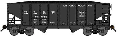 Bluford Shops 65123 N Scale 8-Panel 2-Bay Open Hopper w/Load 3-Pack - Ready to Run -- Delaware Lackawanna & Western (black, Road of Anthracite Logo)