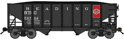 Bluford Shops 65172 N Scale 8-Panel 2-Bay Open Hopper w/Load 2-Pack - Ready to Run -- Reading (black, red, Anthracite Carrier Logo)
