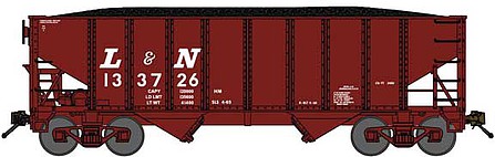 Bluford Shops 65260 N Scale 8-Panel 2-Bay Open Hopper with Load - Ready to Run -- Louisville & Nashville 133726 (1965 Rebuild, Boxcar Red)