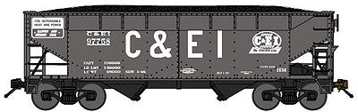 Bluford Shops 66033 N Scale 2-Bay Offset-Side Hopper w/Load 3-Pack - Ready to Run -- Chicago & Eastern Illinois (dark gray, Billboard C&EI)