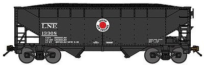 Bluford Shops 66091 N Scale 2-Bay Offset-Side Hopper w/Load - Ready to Run -- Lehigh & New England (black, white, red, Fried Egg Logo)