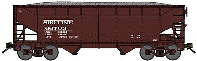 Bluford Shops 66111 N Scale 2-Bay Offset-Side Hopper w/Load - Ready to Run -- Soo Line (Boxcar Red)