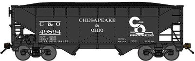 Bluford Shops 66131 N Scale 2-Bay Offset-Side Hopper w/Load - Ready to Run -- Chesapeake & Ohio (Post-1948, black, Progress Logo, Spelled-Out Roadname)