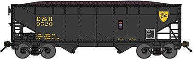 Bluford Shops 66142 N Scale 2-Bay Offset-Side Hopper w/Load 2-Pack - Ready to Run -- Delaware & Hudson (black, yellow, Illmenite Service)