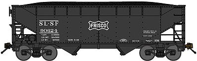 Bluford Shops 66153 N Scale 2-Bay Offset-Side Hopper w/Load 3-Pack - Ready to Run -- St. Louis-San Francisco (1948, black, Frisco Coonskin Logo)