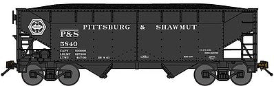 Bluford Shops 66171 N Scale 2-Bay Offset-Side Hopper w/Load - Ready to Run -- Pittsburg & Shawmut (1960 Scheme, black)