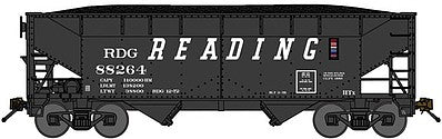 Bluford Shops 66181 N Scale 2-Bay Offset-Side Hopper w/Load - Ready to Run -- Reading (black, Speed Lettering)