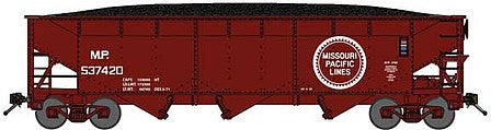 Bluford Shops 73922 N Scale 70-Ton Offset-Side 3-Bay Hopper with Load 2-Pack - Ready to Run -- Missouri Pacific (Boxcar Red, Large Buzzsaw Logo)